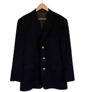 Brooks Brothers Mens VTG Black Blazer Gold Buttons Size 46L‎ 100% Wool Classic